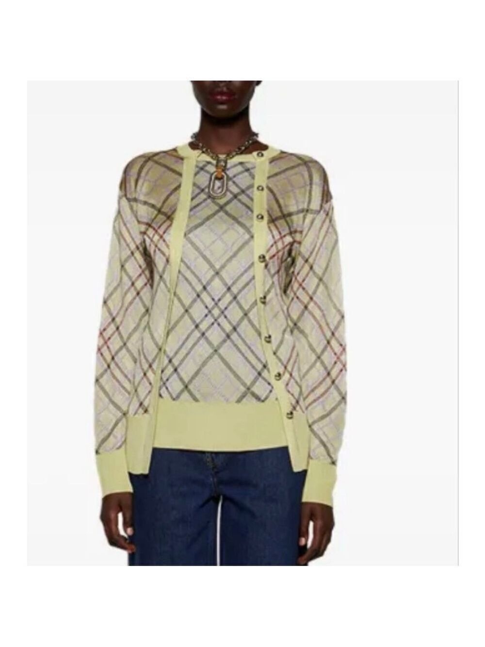 New Rabanne Checked Cardigan S Almond Beige Purple-small snags